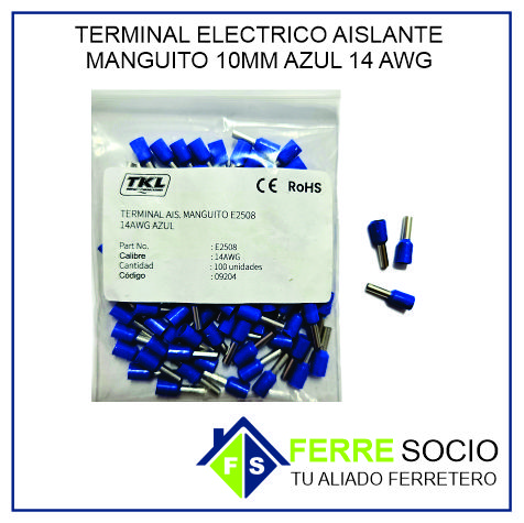 TERMINAL ELECTRICO AISLANTE MANGUITO 10MM AZUL 14 AWG