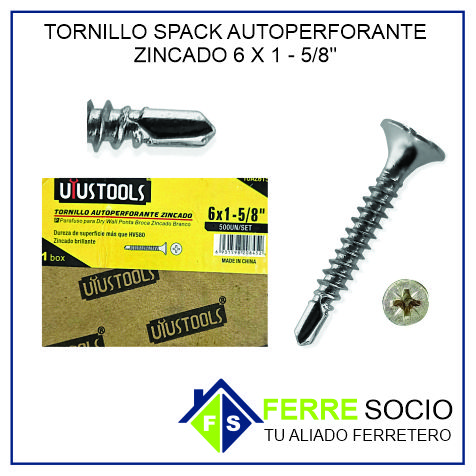 TORNILLO SPACK AUTOPERFORANTE ZINCADO 6X1 5/8" POR UNIDAD