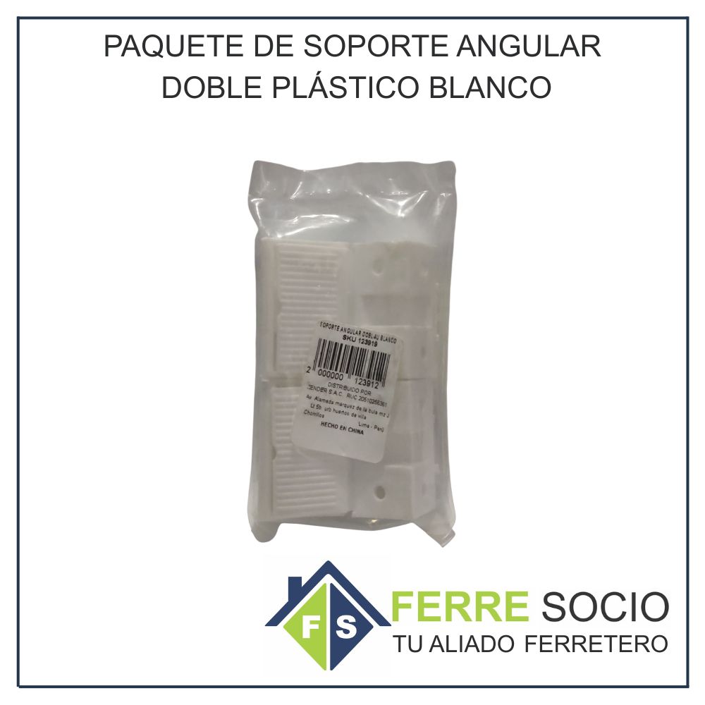 PAQUETE DE SOPORTE ANGULAR DOBLE PLÁSTICO BLANCO