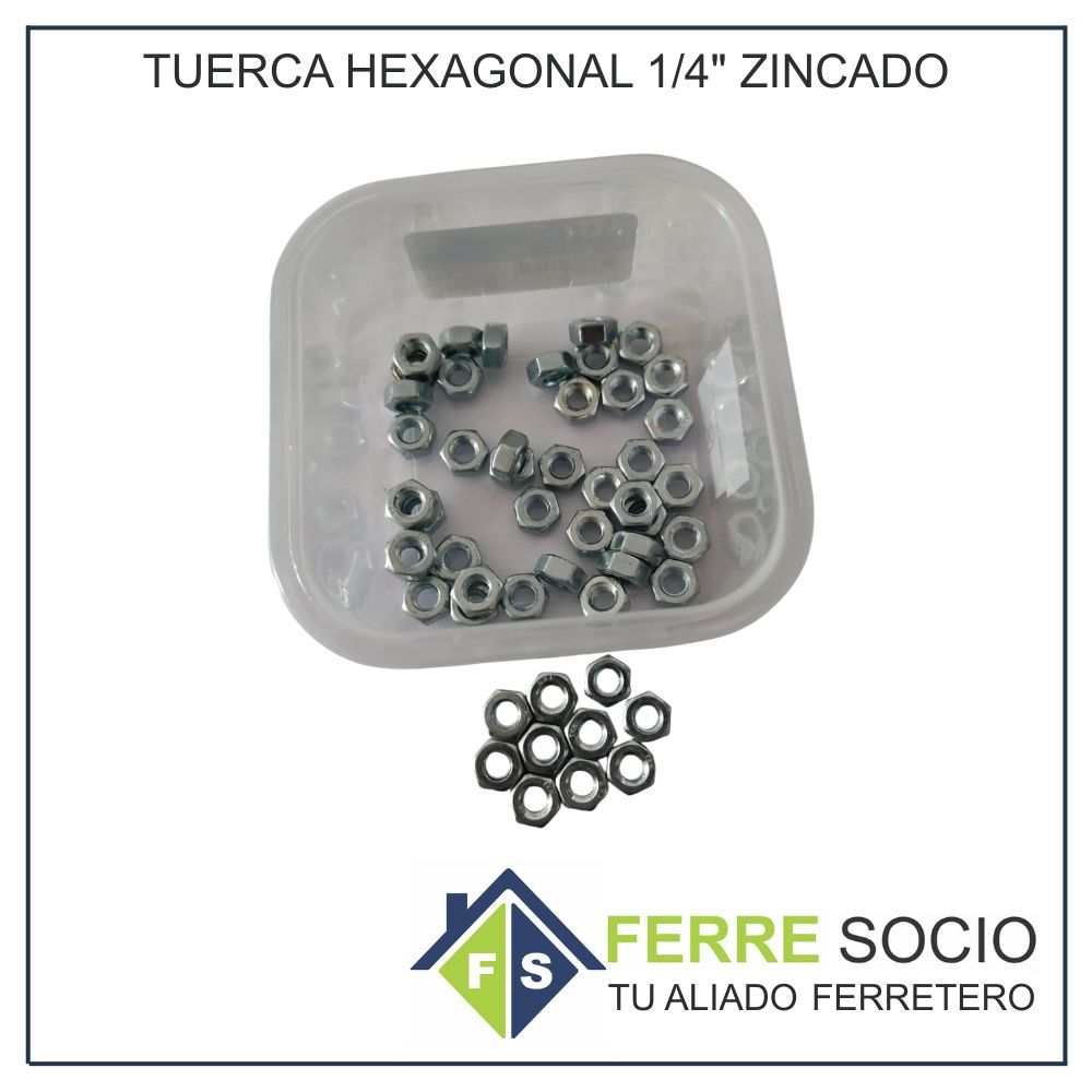 TUERCA HEXAGONAL 1/4" ZINCADO