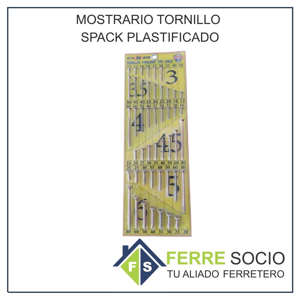 MOSTRARIO TORNILLO SPACK PLASTIFICADO