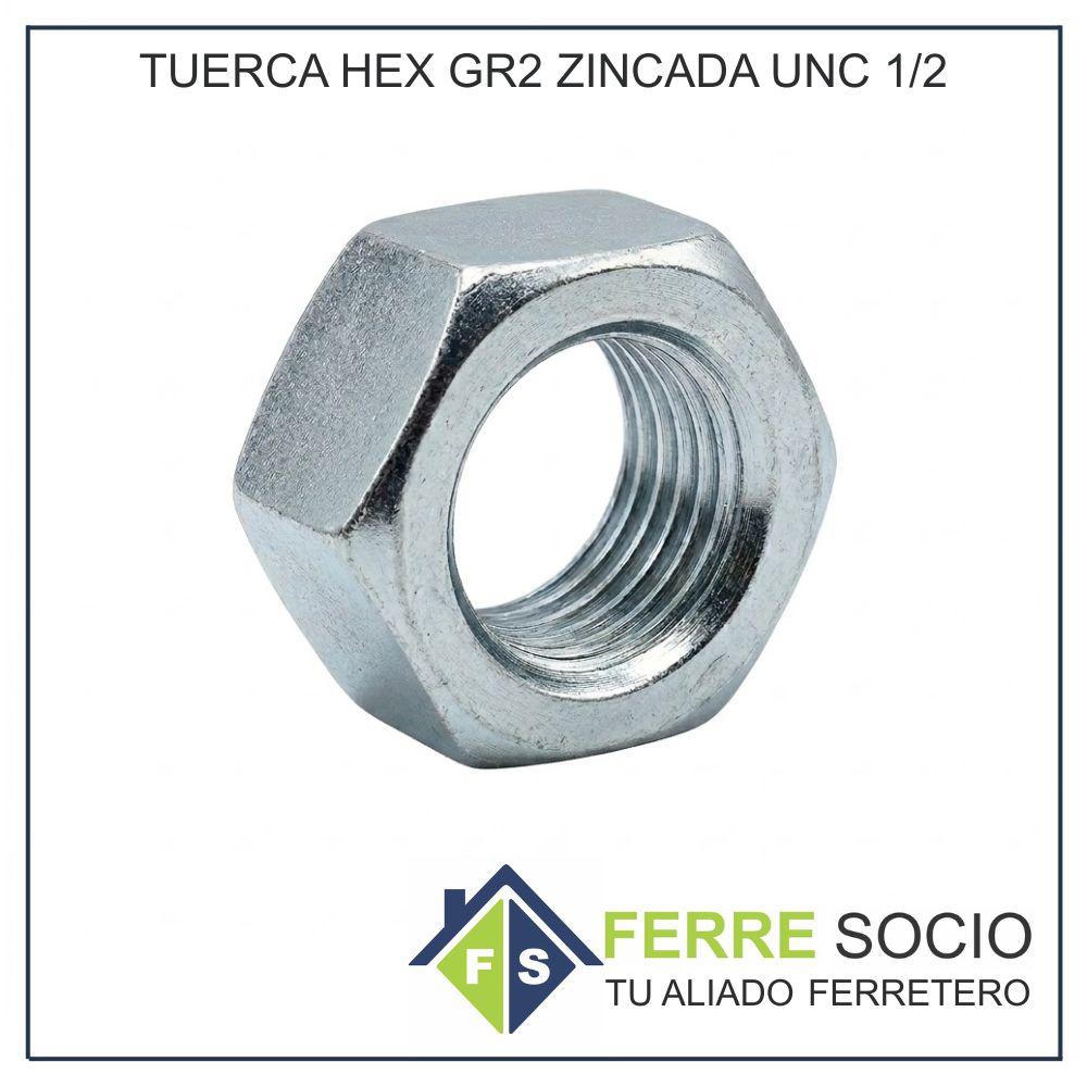 TUERCA HEX GR2 ZINCADA UNC 1/2 