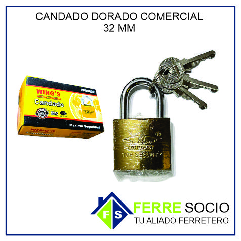 CANDADO DORADO COMERCIAL 32 MM