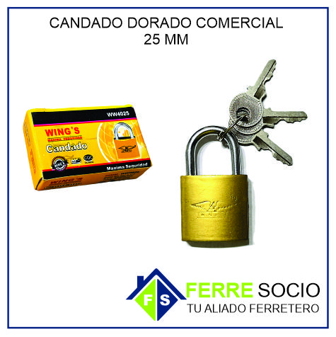 CANDADO DORADO COMERCIAL 25 MM