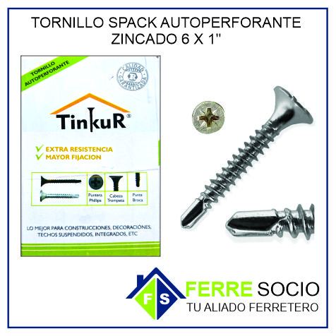 TORNILLO SPACK AUTOPERFORANTE ZINCADO 6X1 POR UNIDAD