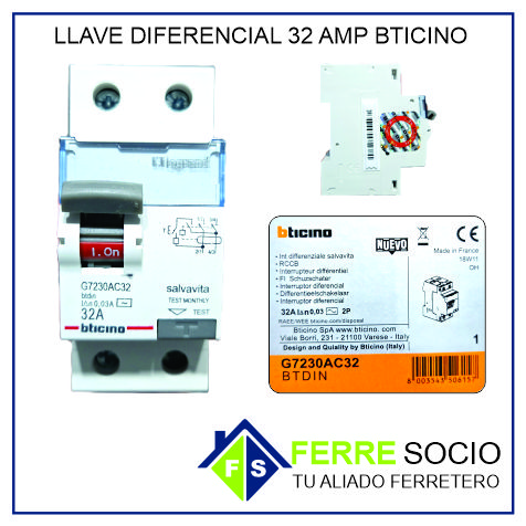 LLAVE DIFERENCIAL 32 AMP BTICINO