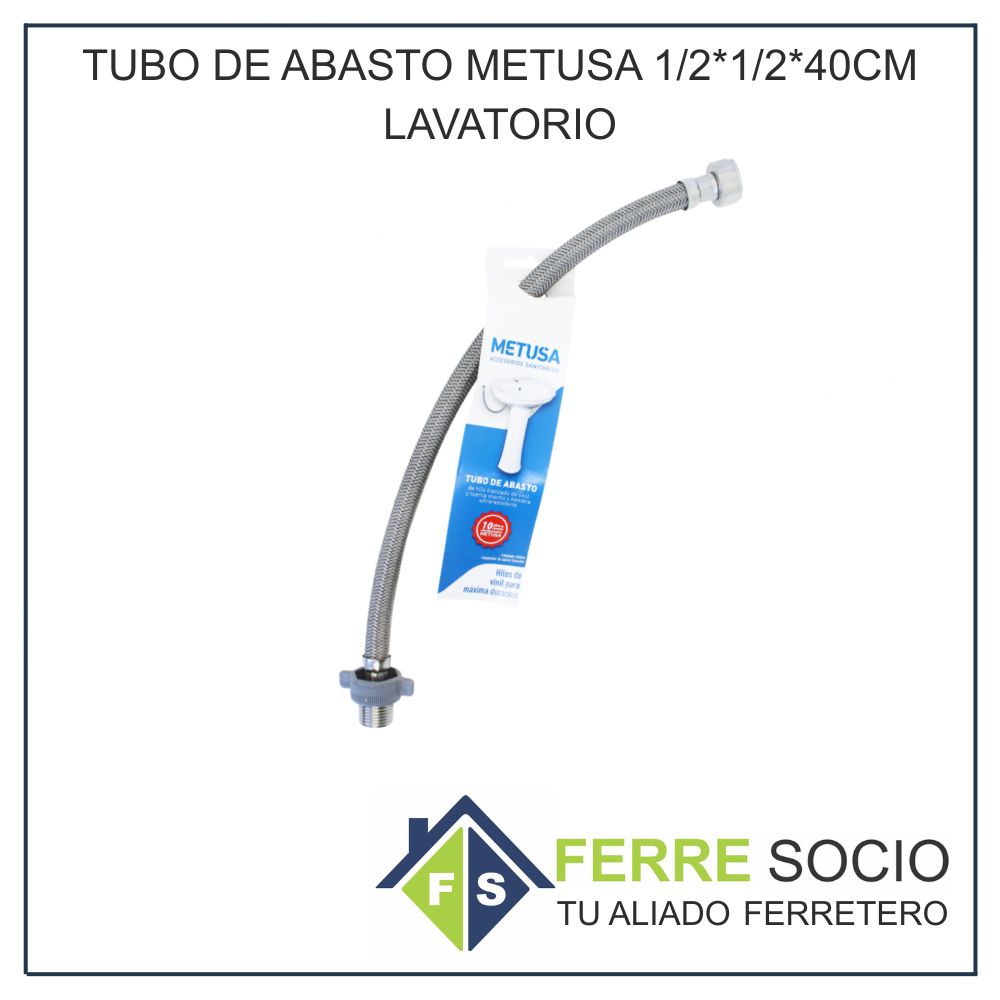 TUBO DE ABASTO METUSA LAVATORIO 1/2*1/2 POR 40CM - POR UNIDAD