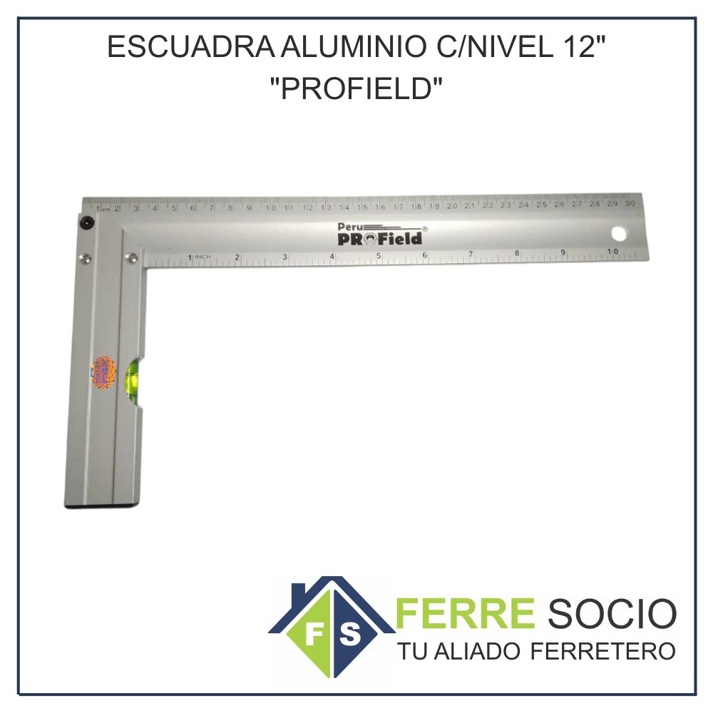 ESCUADRA ALUMINIO C/NIVEL 12" "PROFIELD"