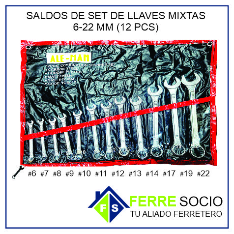 SALDOS DE SET DE LLAVES MIXTAS 6-22 MM (12 PCS)