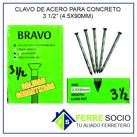 CLAVO DE ACERO PARA CONCRETO 3 1/2" (4.5X90MM) POR UNIDAD