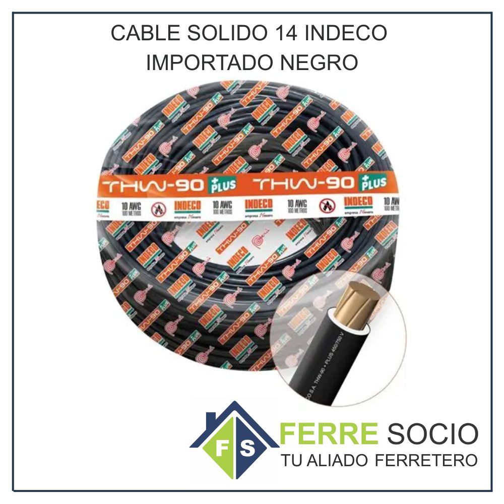CABLE SOLIDO 14 INDECO IMPORTADO NEGRO - POR METRO