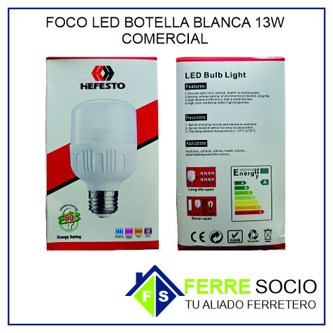 FOCO LED BOTELLA BLANCA 13W COMERCIAL