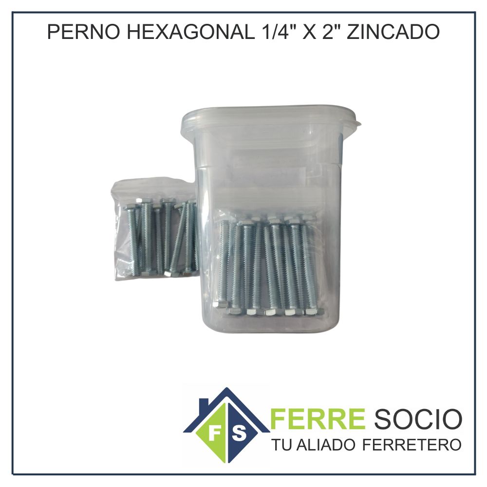PERNO HEXAGONAL 1/4 X 2 ZINCADO - UNIDAD