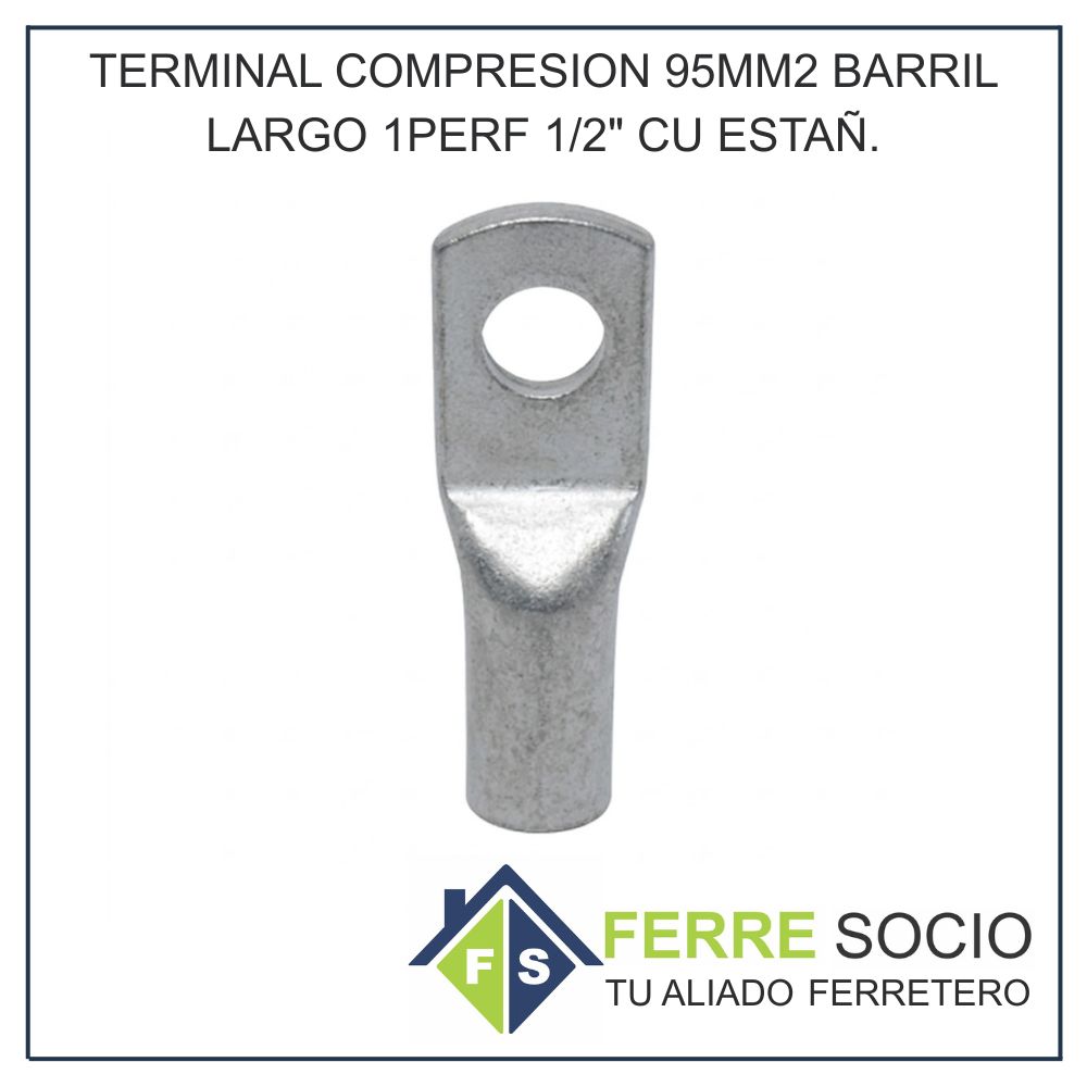 TERMINAL COMPRESION 95MM2 BARRIL LARGO 1PERF 1/2 CU ESTAÑ.