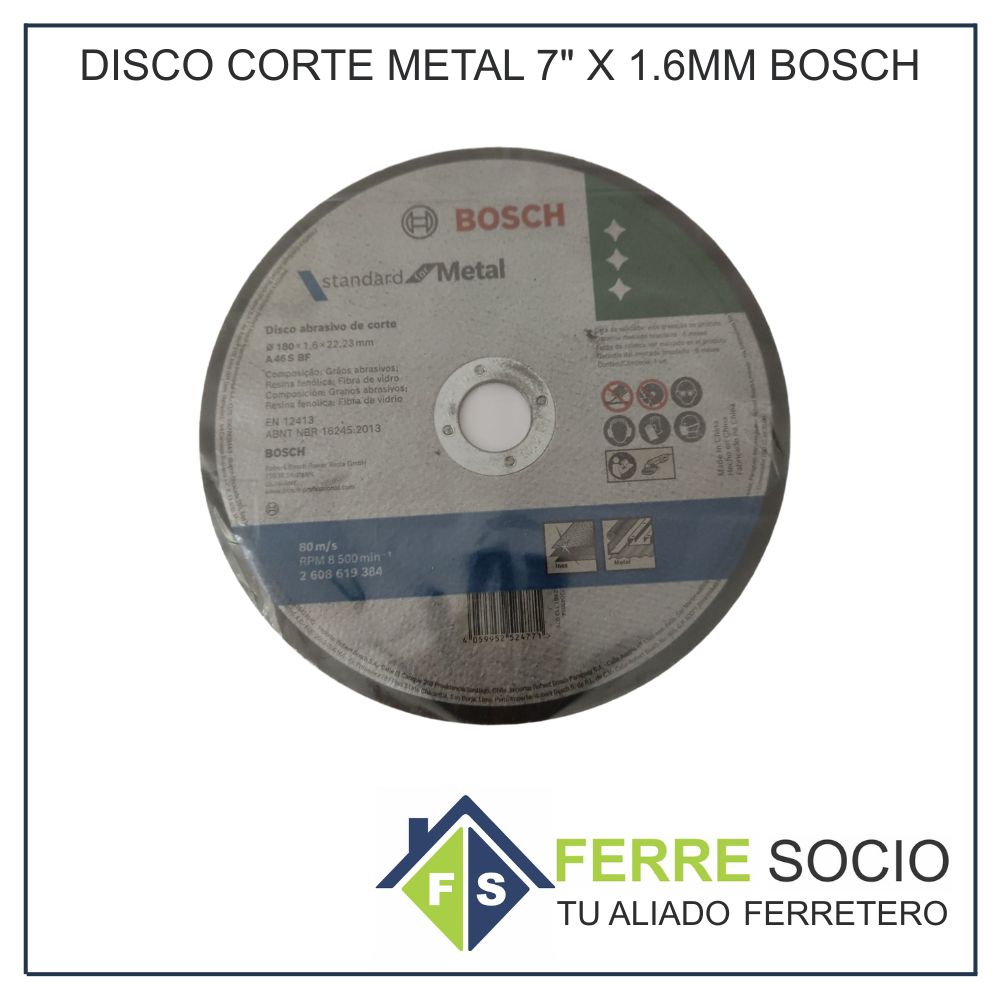 DISCO CORTE METAL 7" X 1.6MM BOSCH