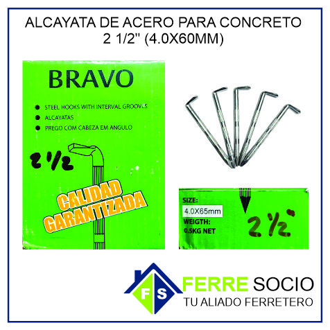 ALCAYATA DE ACERO PARA CONCRETO 2 1/2 (4.0X60MM) POR UNIDAD