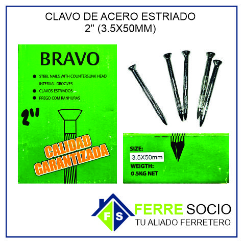 CLAVO DE ACERO ESTRIADO 2 (3.5X50MM) POR UNIDAD