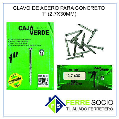 CLAVO DE ACERO PARA CONCRETO 1" (2.7X30MM) POR UNIDAD