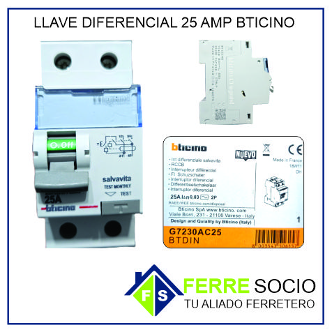 LLAVE DIFERENCIAL 25 AMP BTICINO