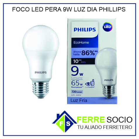 FOCO LED PERA 9W LUZ DIA PHILLIPS
