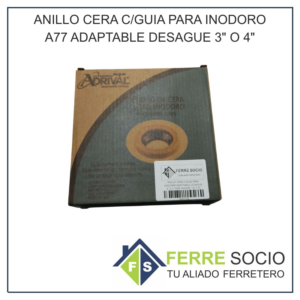 ANILLO CERA C/GUIA PARA INODORO A77 ADAPTABLE DESAGUE 3" O 4"