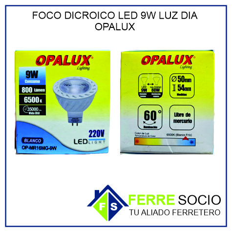 FOCO DICROICO LED 9W LUZ BLANCA OPALUX