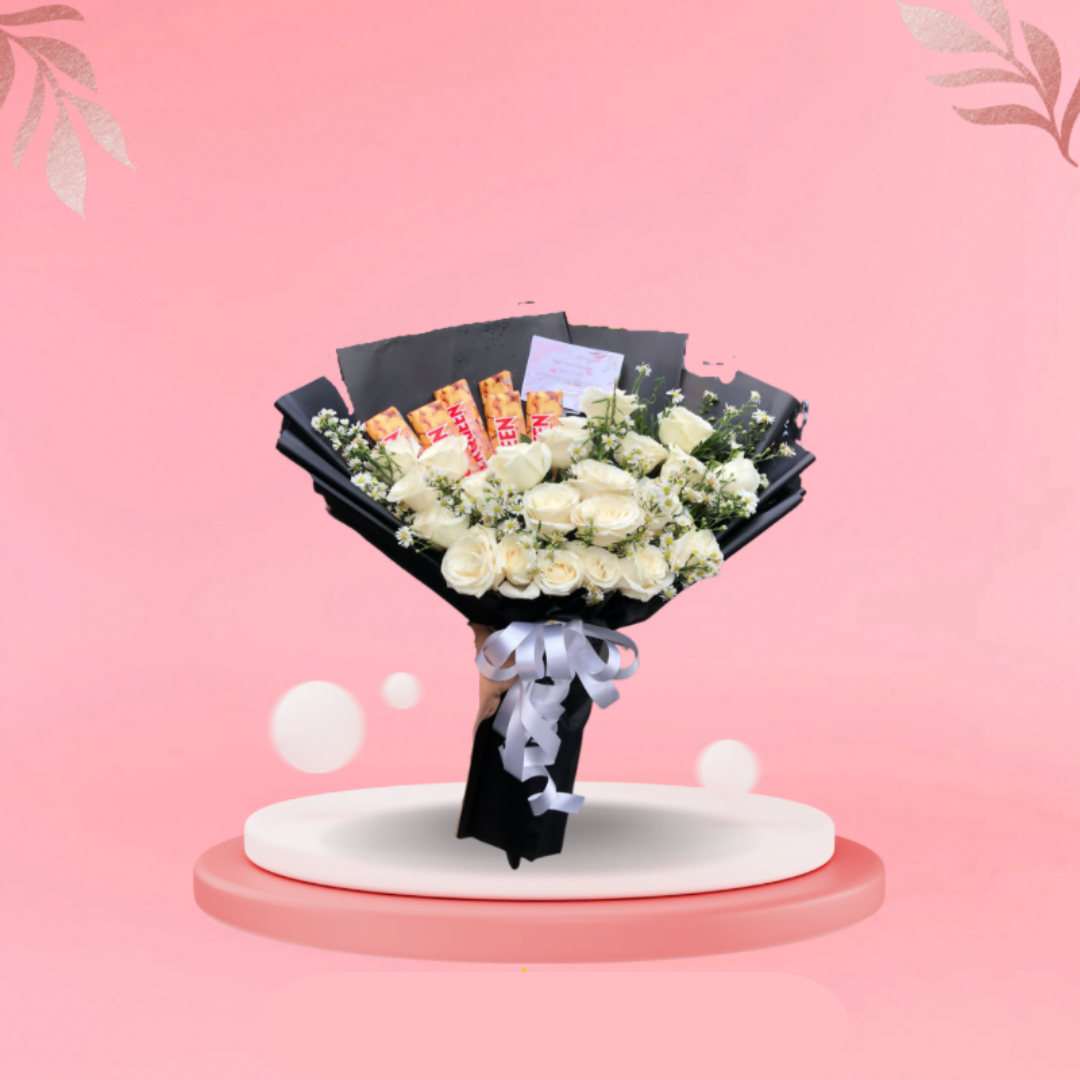 White Rose and Snack Bouquet