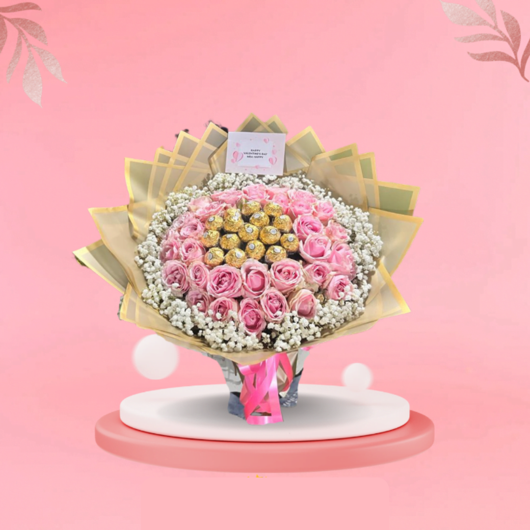 Luxury Pink Rose and Ferrero Rocher Bouquet