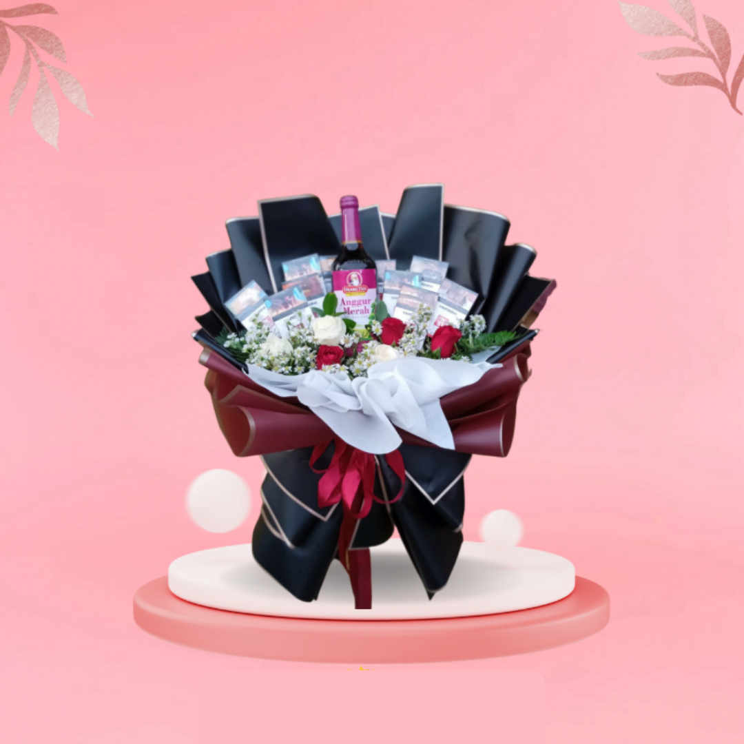 Elegant Wine & Flower Gift Bouquet