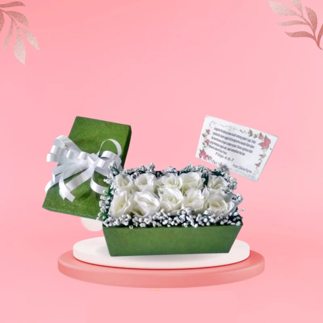 Artificial White Rose Flower Box