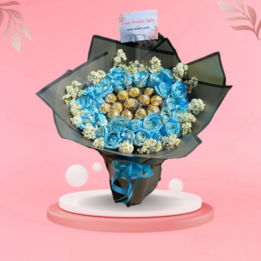 Blue Rose and Ferrero Rocher Bouquet