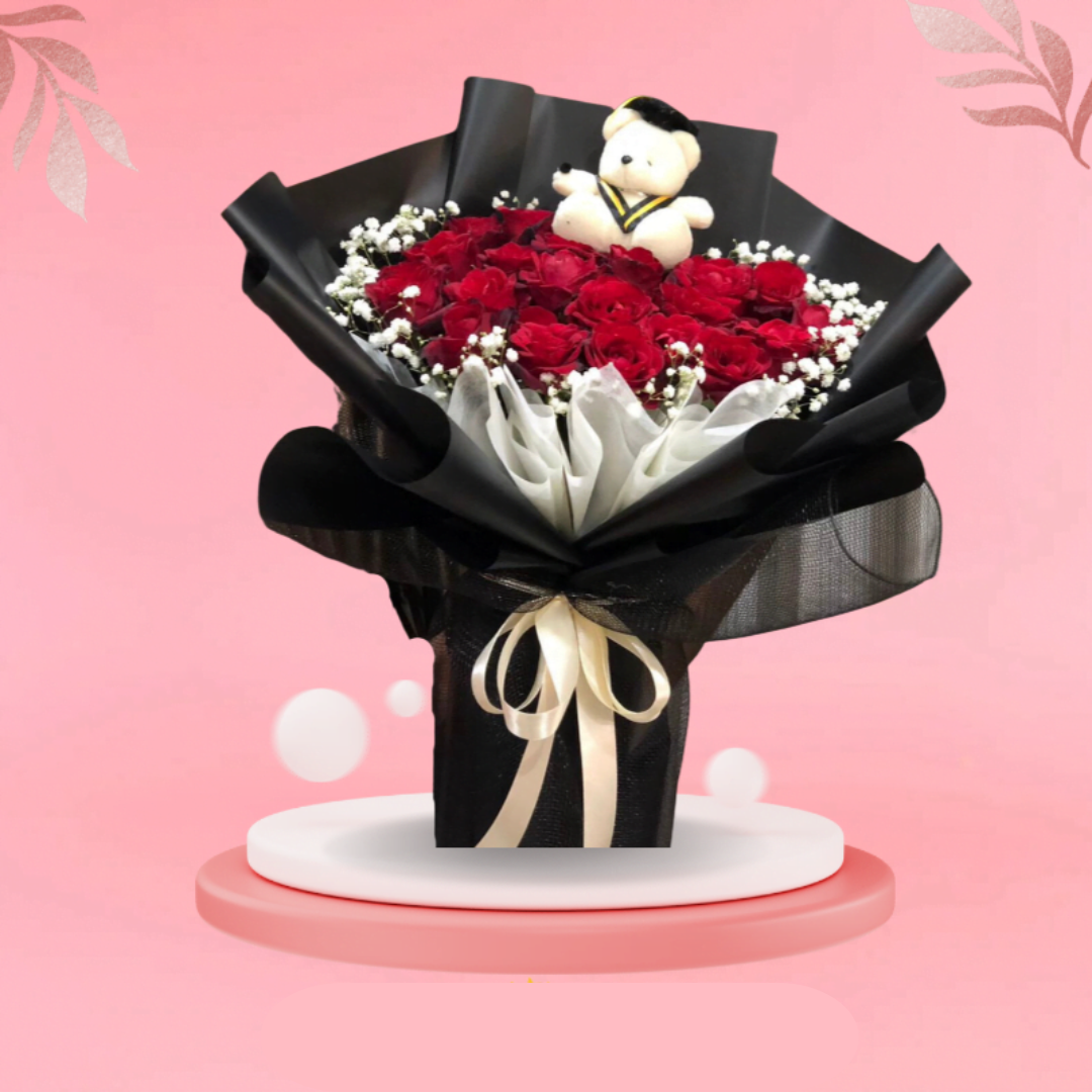 Graduation Rose Bouquet with Teddy Bear