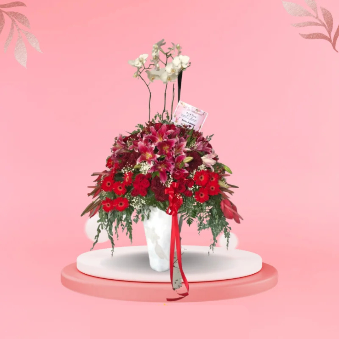 Elegant Orchid and Rose Flower Arrangement