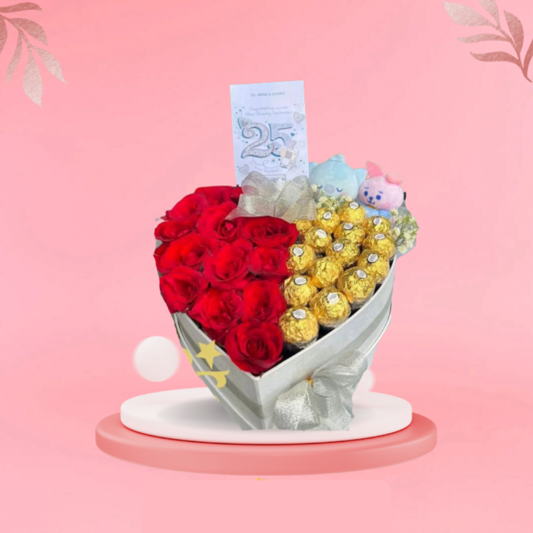 Heart-Shaped Flower and Chocolate Gift Box