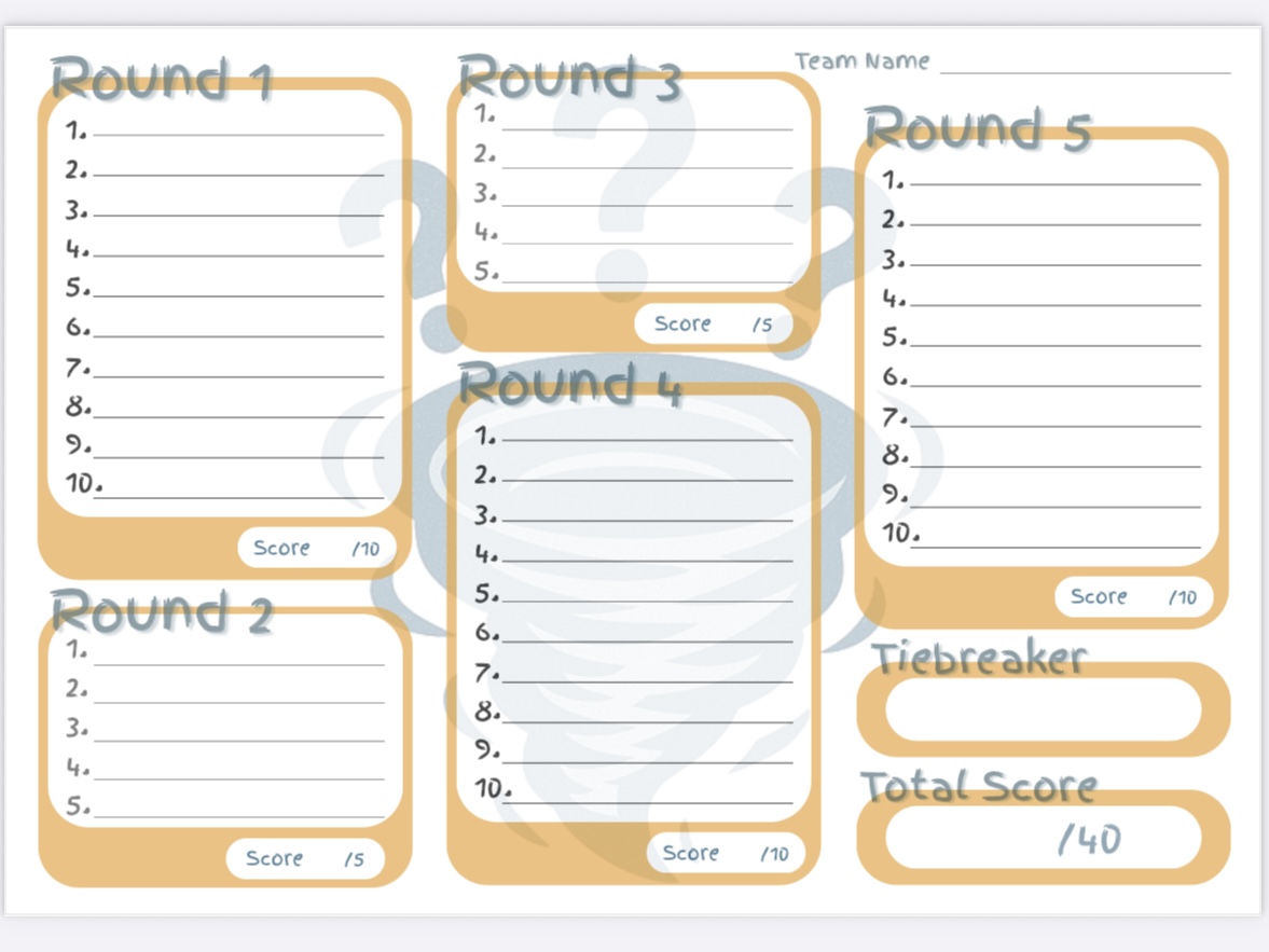 Tornado Trivia - 25 Carbon Paper Answer Sheets