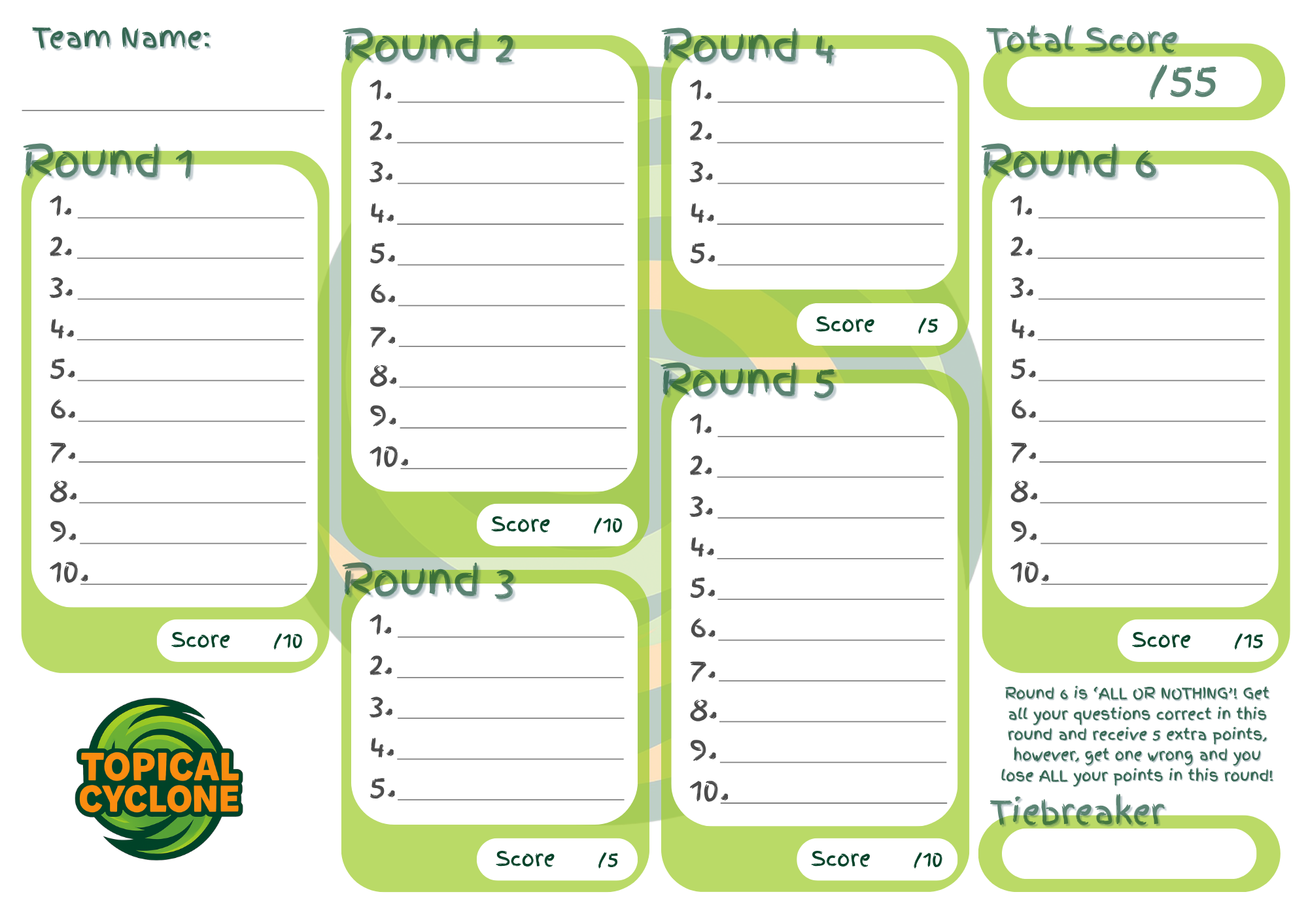 Topical Cyclone - 25 Carbon Paper Answer Sheets