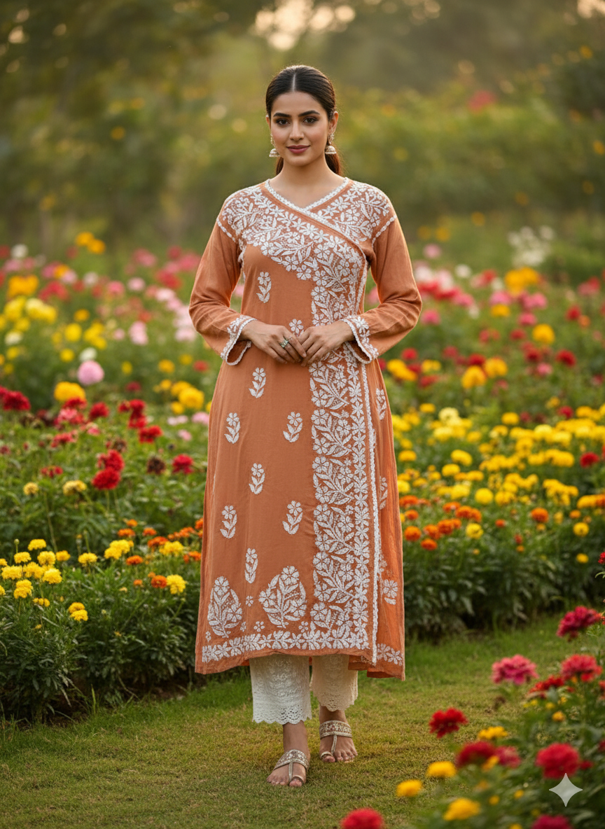 Black Cotton Chikankari Angarakha