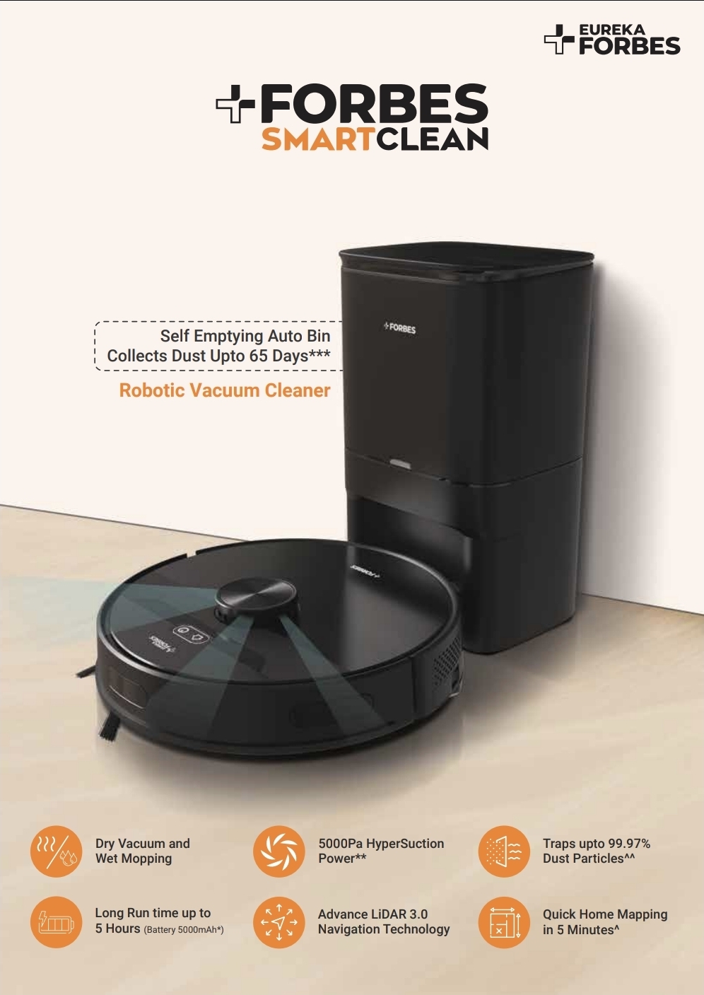 Forbes Smart Clean Robotic Vacuum Cleaner Auto Bin