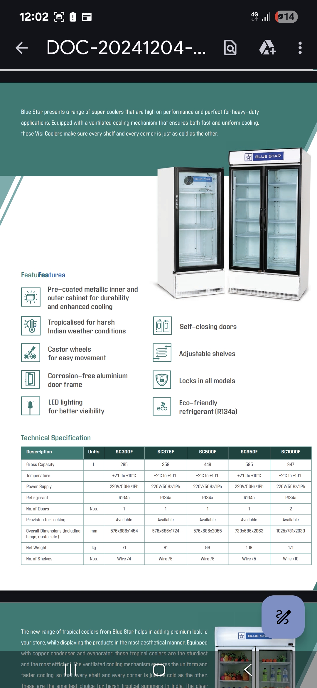 Double Door Display Refrigerator