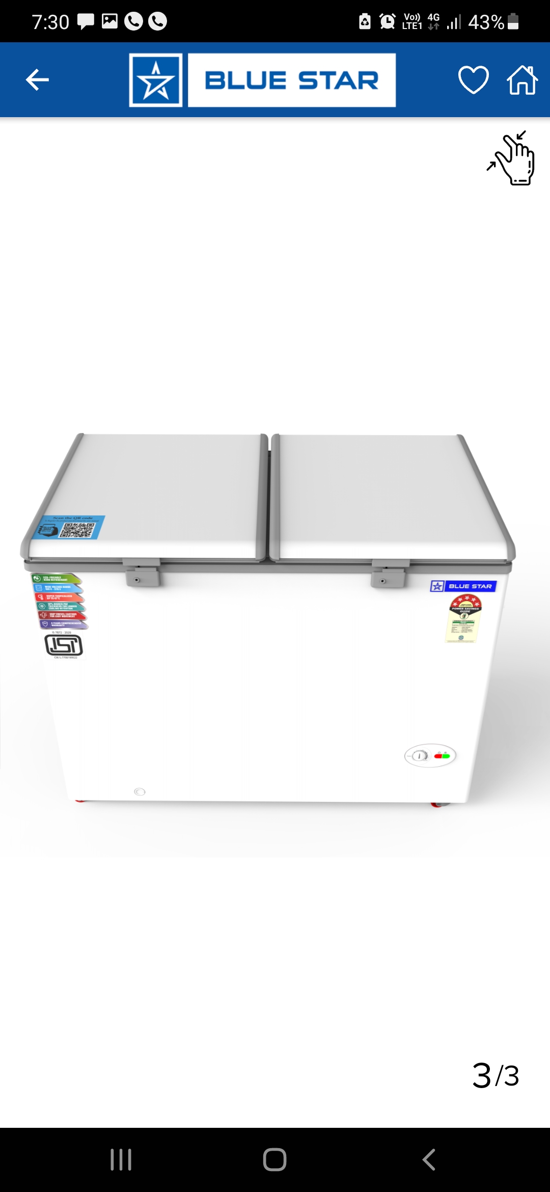 Blue Star Double Door Deep Freezer CF3-400