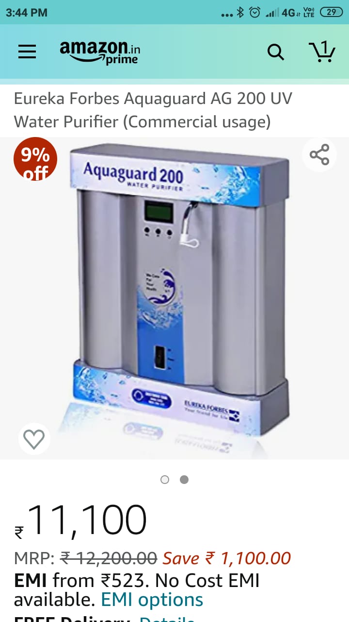 Eureka Forbes Aquaguard 200 UV Water Purifier AG200