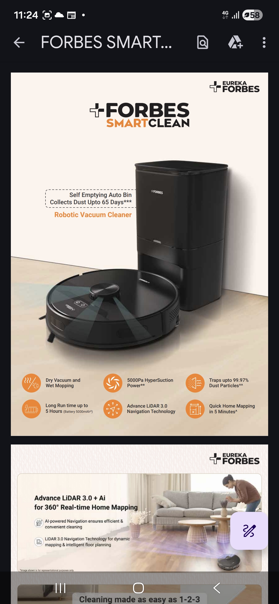 Forbes Smart Clean Robotic Vacuum Cleaner Auto Bin