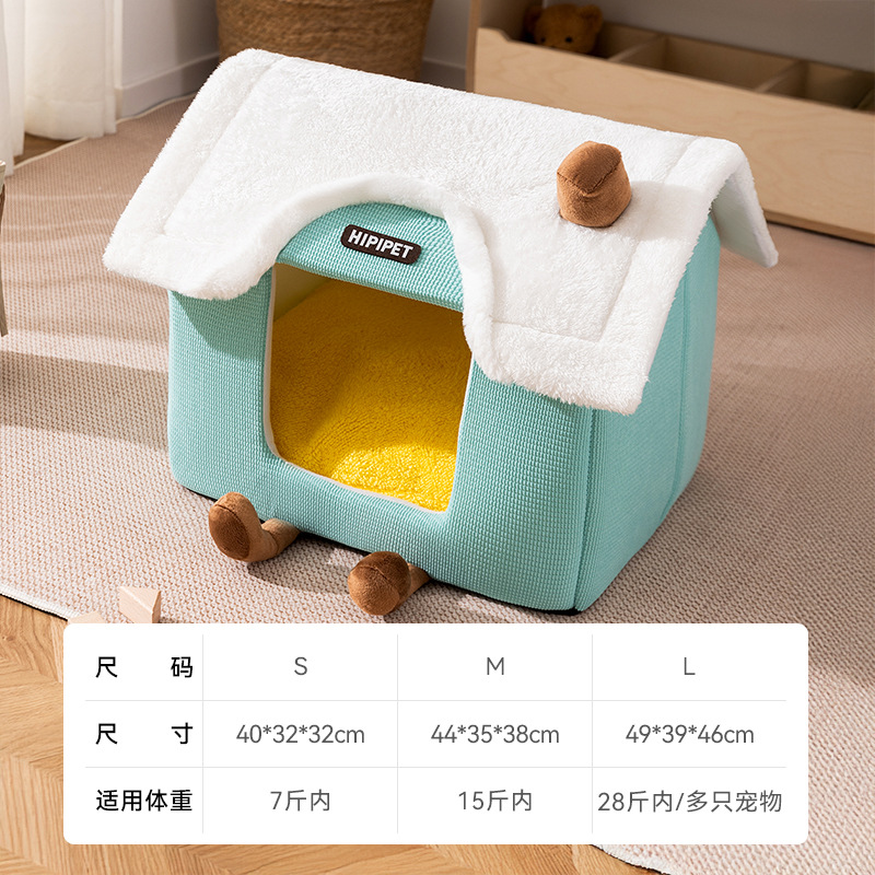Enclosed Winter Warm Dog House, Plush Cozy Cat Bed for Small Medium Dogs, Detachable & Washable Four-Season Pet Villa