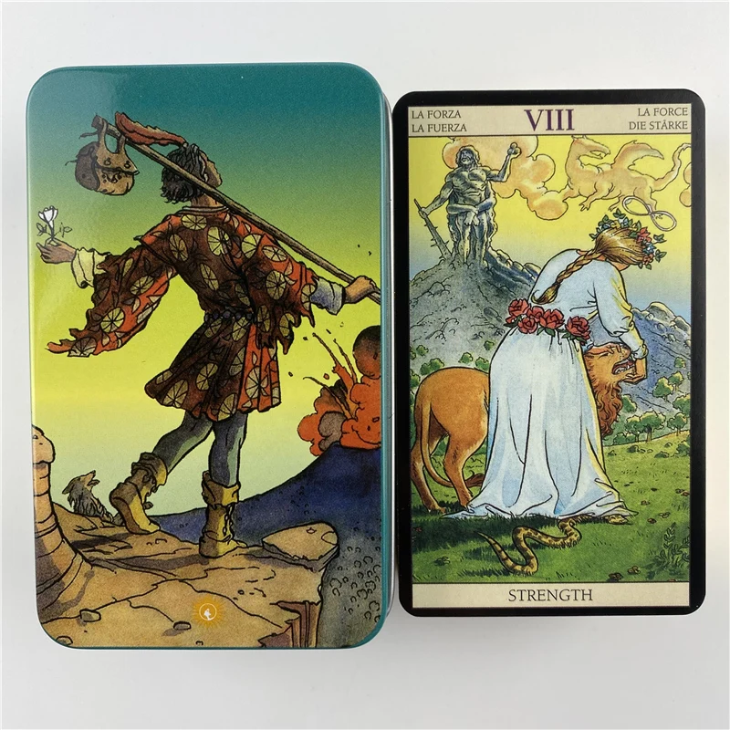Baraja de Tarot en una caja de lata con cartas ilustradas | Cartas en Inglés