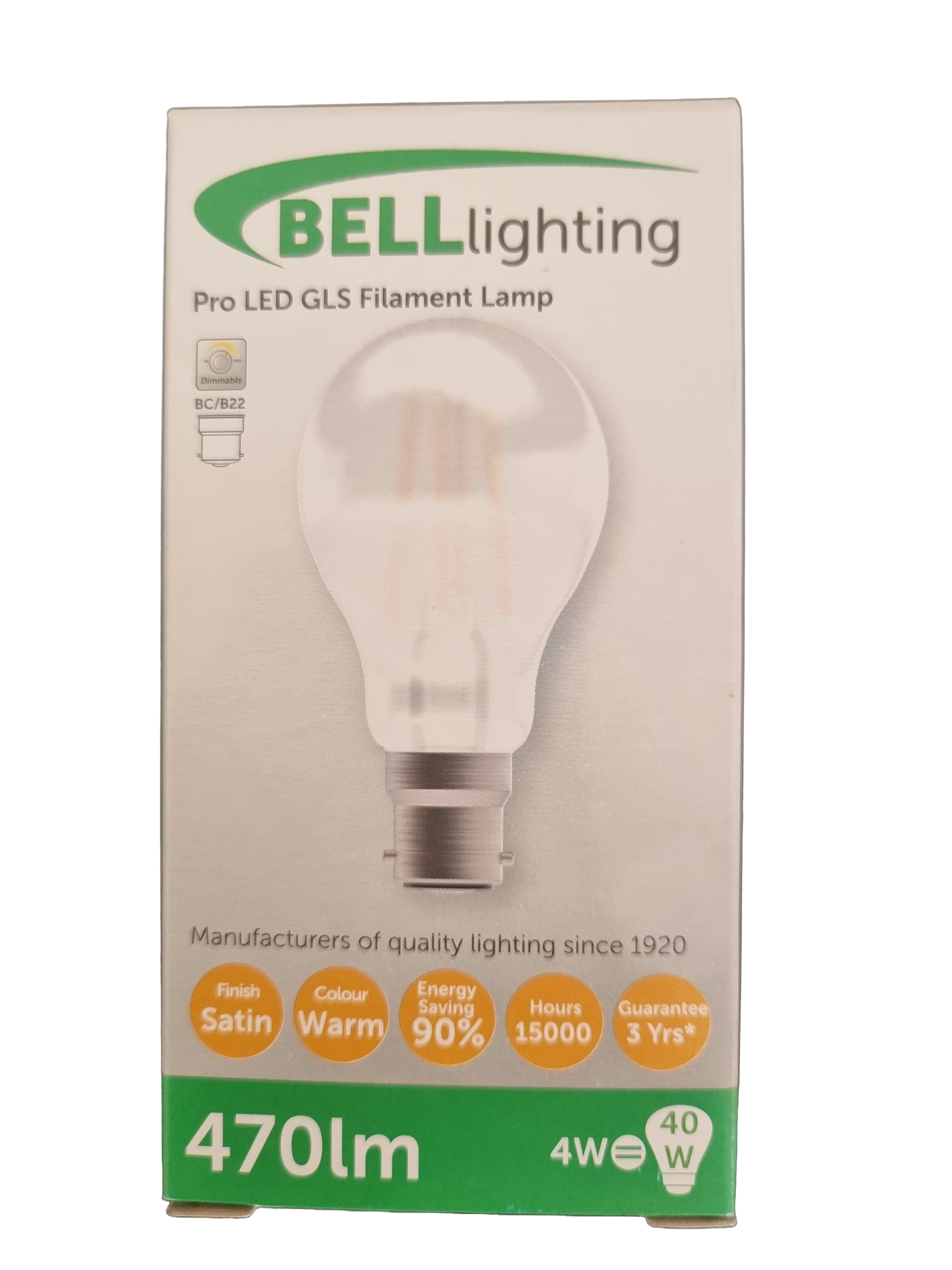 BELL Lighting Pro LED GLS Filament Lamp, warm white, Baynet fitting 40w (10 Pack)