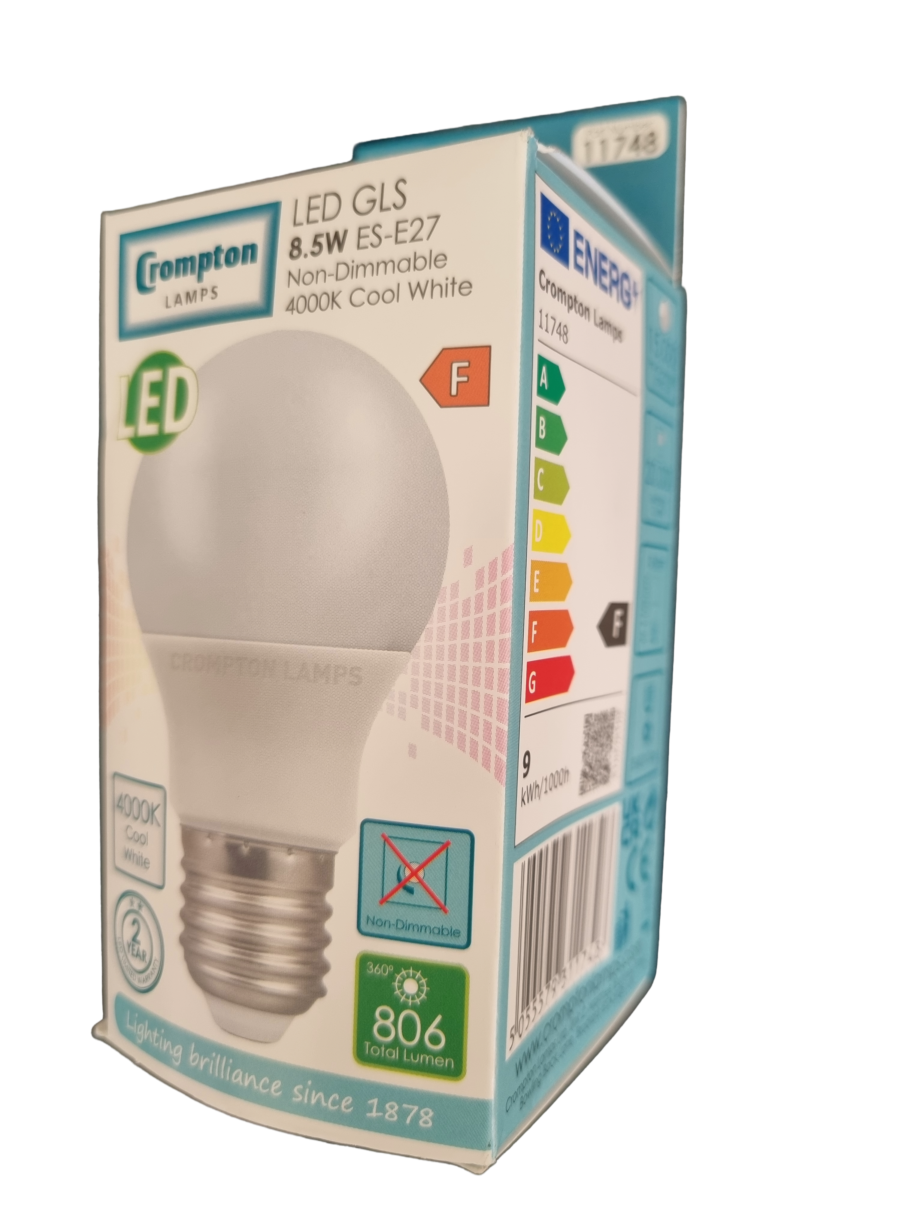 Compton LED GLS Light Bulb 8.5W ES-E27 4000K Cool White, 806lm