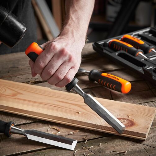 VonHaus Chisel Set - 8pcs Woodworking Tools Set - Wood Carving Tools, Wood Chisel Sets with Sharpening Stone, Honing Guide and Storage Case - Chrome Vanadium, Bevel-Edged Chisel Set 