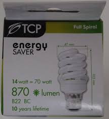  TCP 14w Energy Saver full spiral 870 lumens B22 bulb
