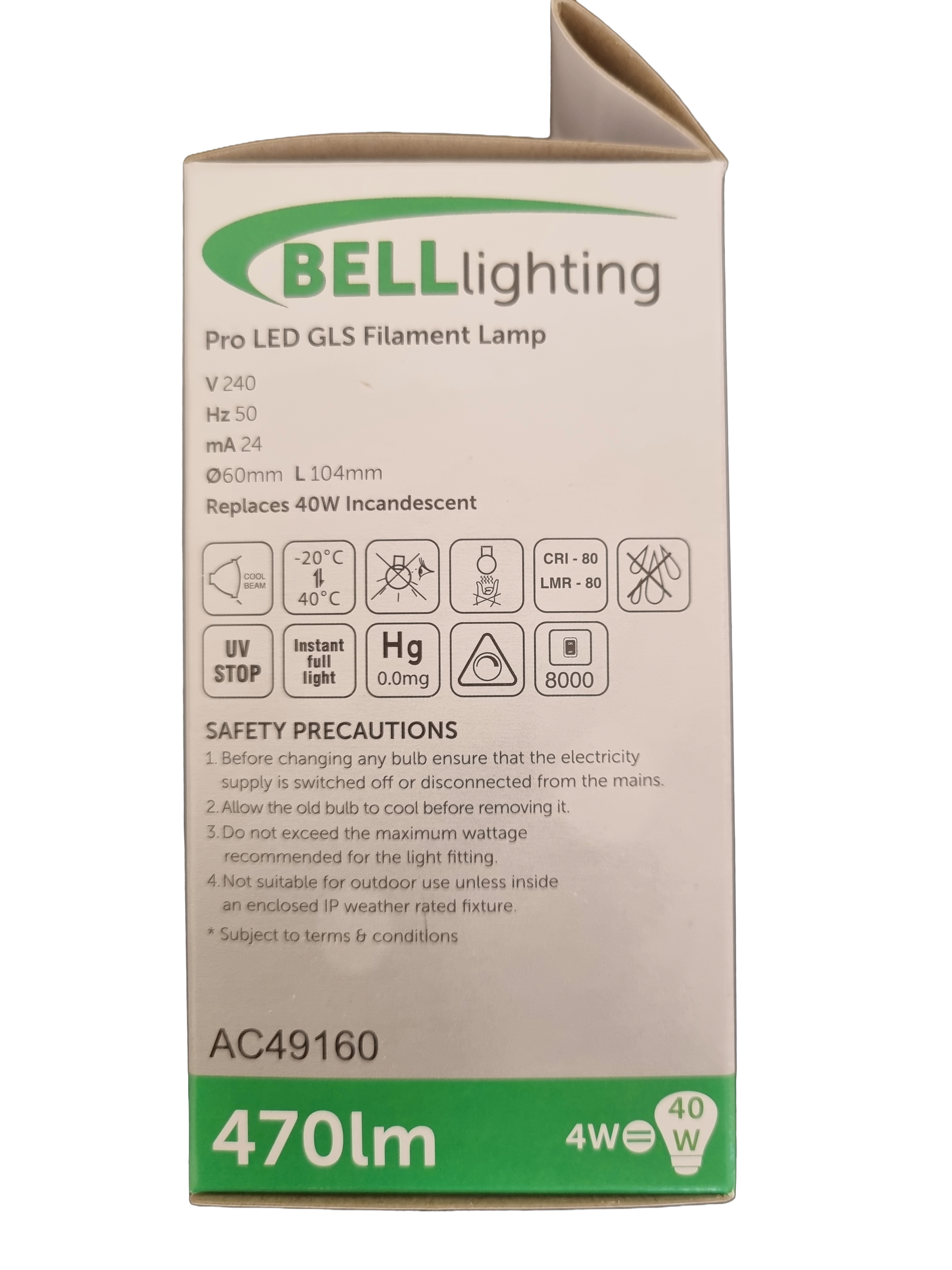 BELL Lighting Pro LED GLS Filament Lamp, warm white, Baynet fitting 40w (10 Pack)
