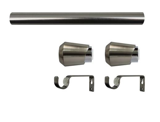Gloss Nickel effect Extendable Cap Curtain pole Set, (L)120mm-210mm (Dia)25mm